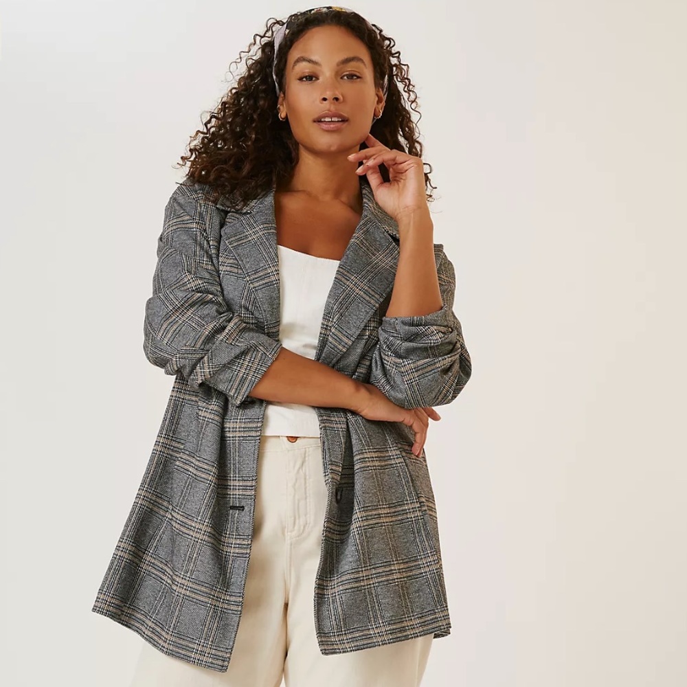 Anthropologie Avec Les Filles Longline Plaid Blazer